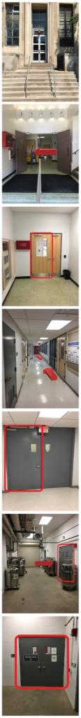 Visual directions to the Machine Shop from Old Engineering Hall